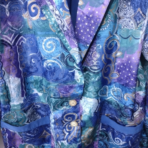 Pierre Lamonte Royal Blue/Purple multi Print Suit Jacket - Picture 3 of 10
